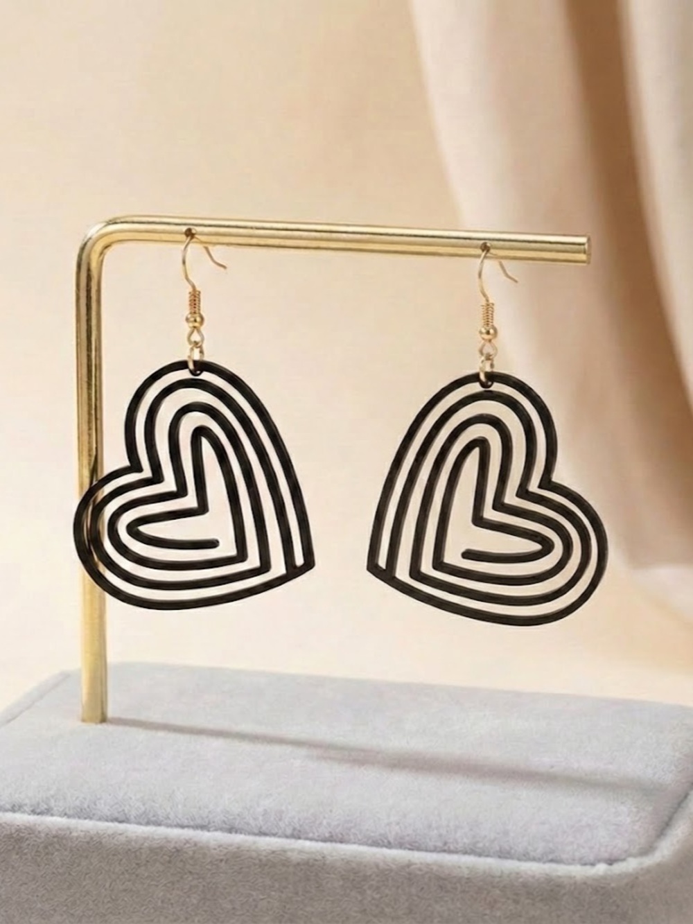 Black Heart Outline Dangle Earrings - Women Jewelry